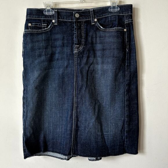 7 For All Mankind Jean Skirt Studded Size 31/12 Denim Made in USA Y2K Modest - Picture 4 of 10